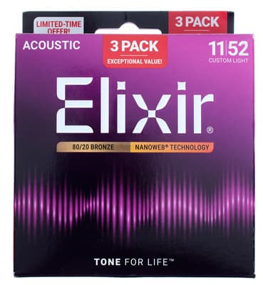 Elixir Nanoweb Custom Light Acou- 3P