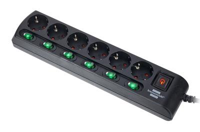 Brennenstuhl 6-Way Socket Device Switchs BK