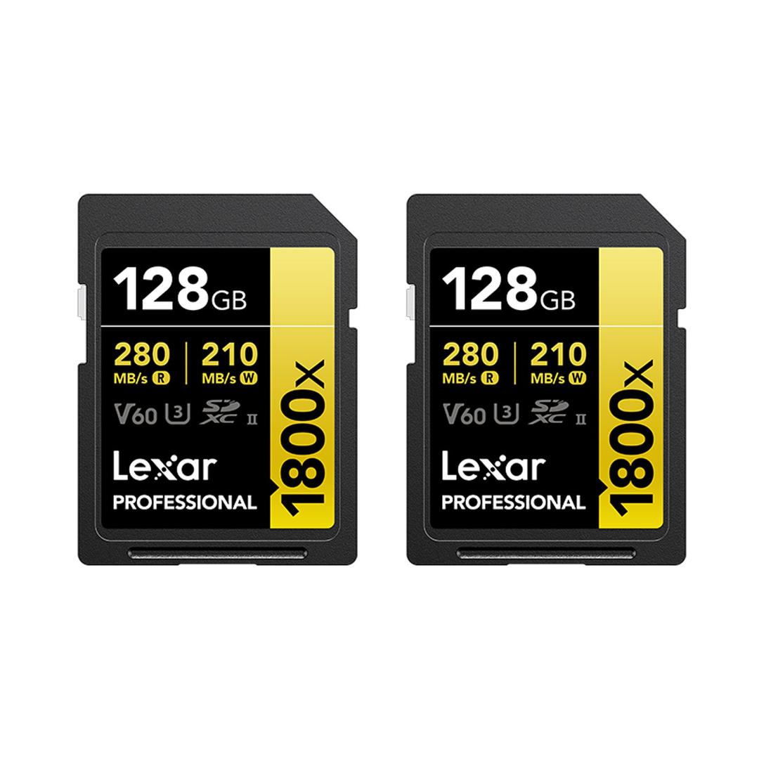 Lexar 128GB Professional 1800x 280MB/Sec UHS-II V60 SDXC Card - Twin Pack