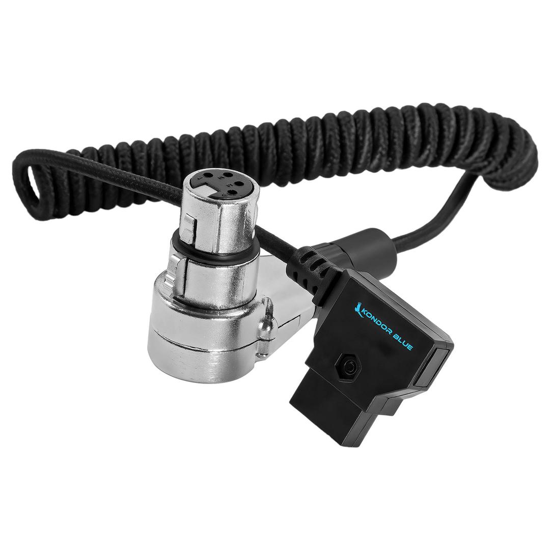 Kondor Blue D-Tap to 4 Pin XLR Female Right Angle Adapter Power Coiled Cable for URSA Mini Pro