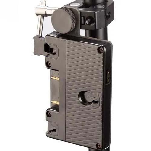 Swit S-7200A - Gold-mount battery plate with clamp for tripod mount and D-tap socket.