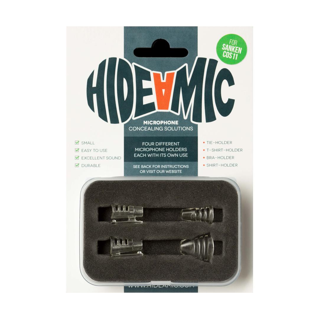Hide-a-mic set for Sanken COS11, 4 different holders in case, Transparent