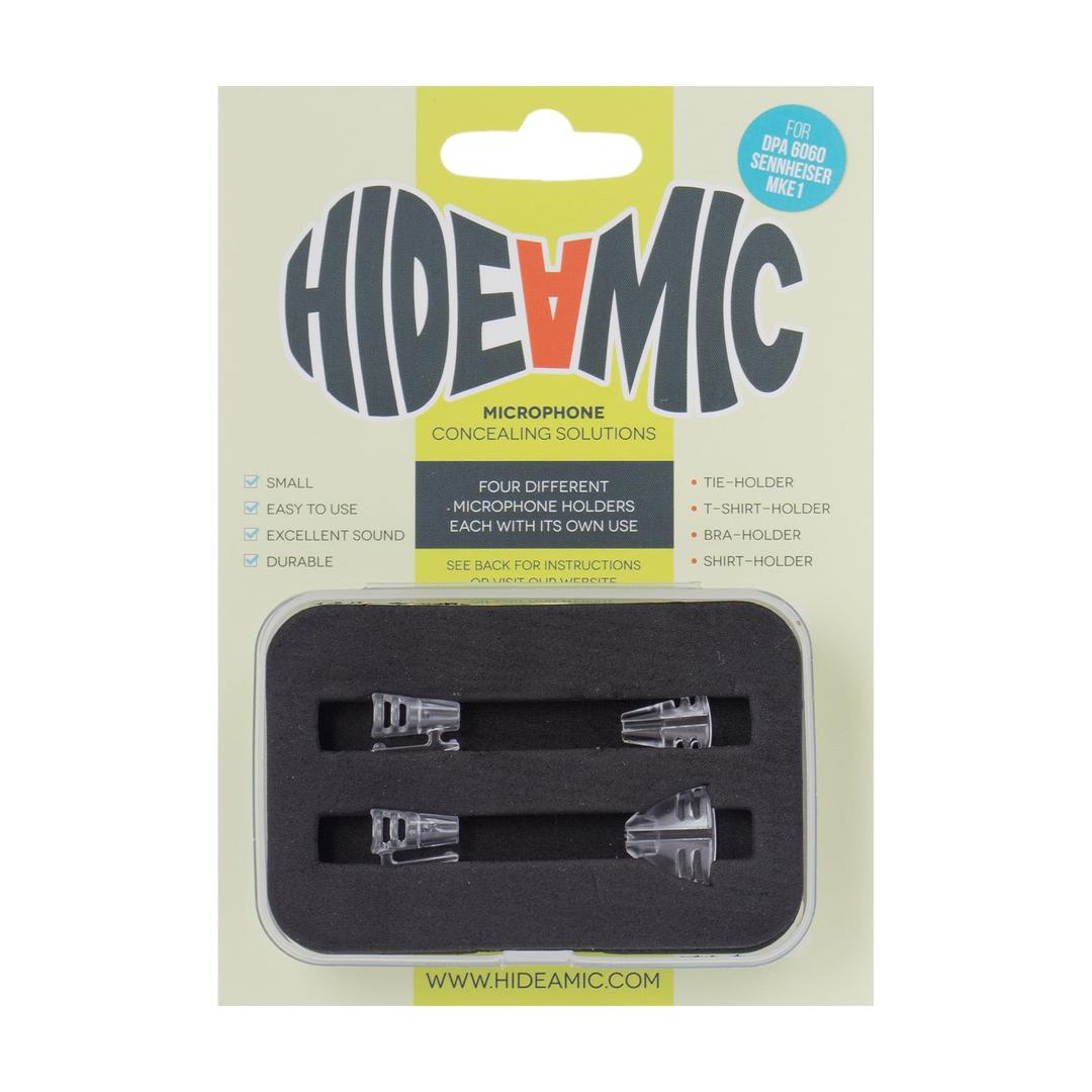 Hide-a-mic set for DPA6060/6061 and Sennheiser MKE1, 4 different holders in case, Transparent