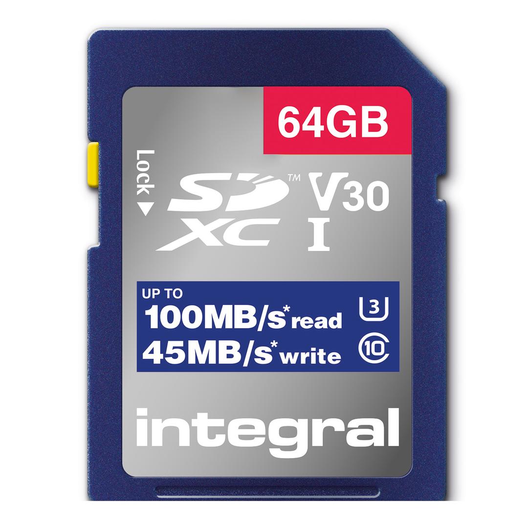 Integral High Speed 64GB 100MB/s SDHC/XC V30 SD Memory Card