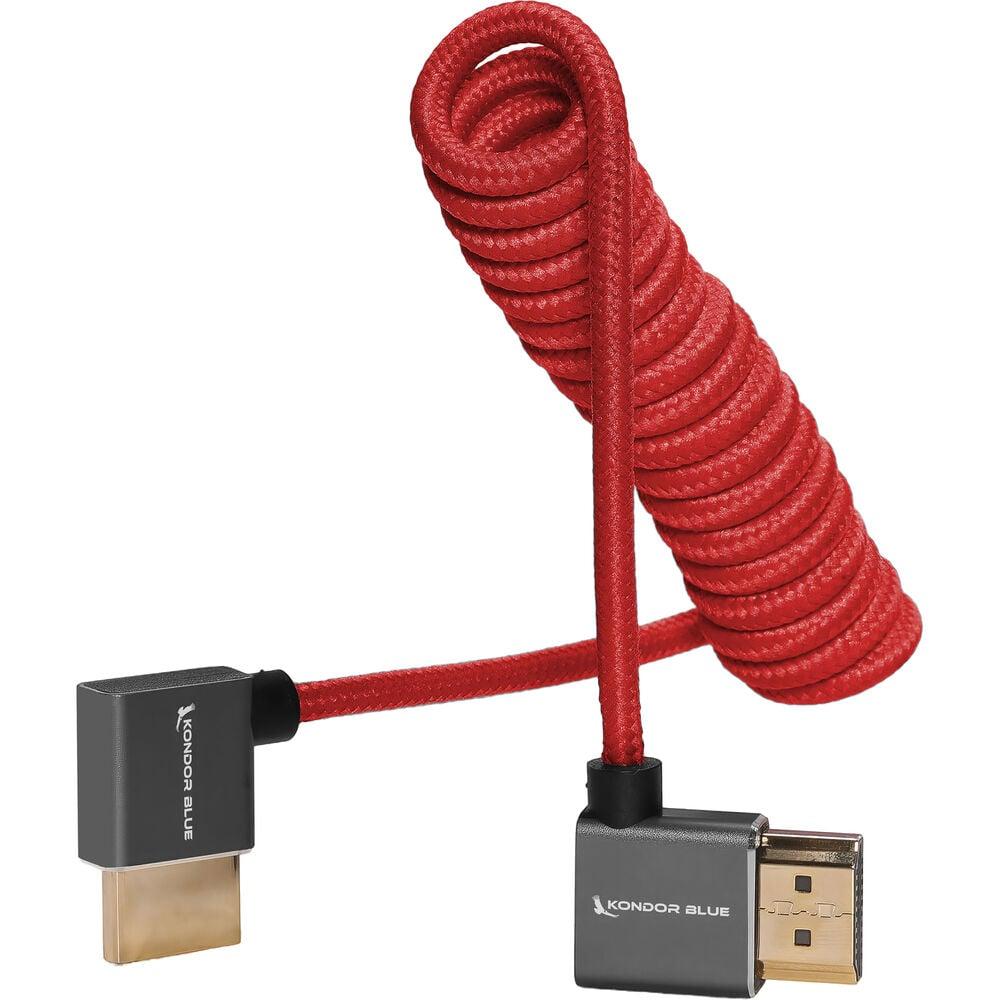 Kondor Blue 90-Degree Angle HDMI to HDMI Coiled Cable - Red
