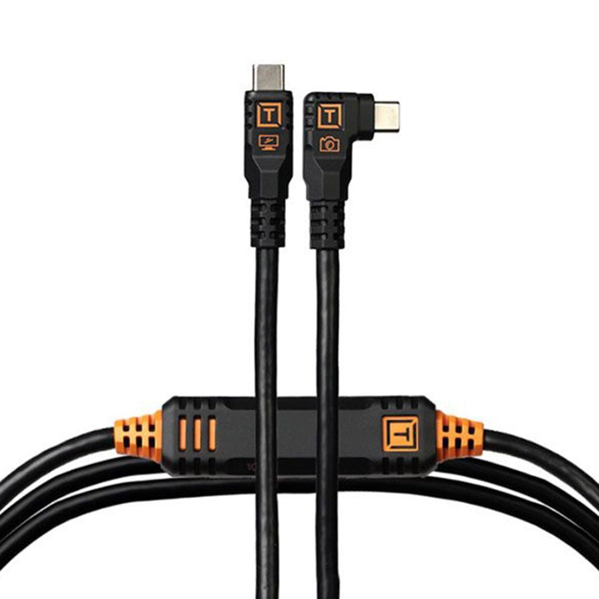 TetherTools TetherPro Optima 10G USB-C to USB-C Straight to Right 15ft (4.6m) - Non-Reflective Black