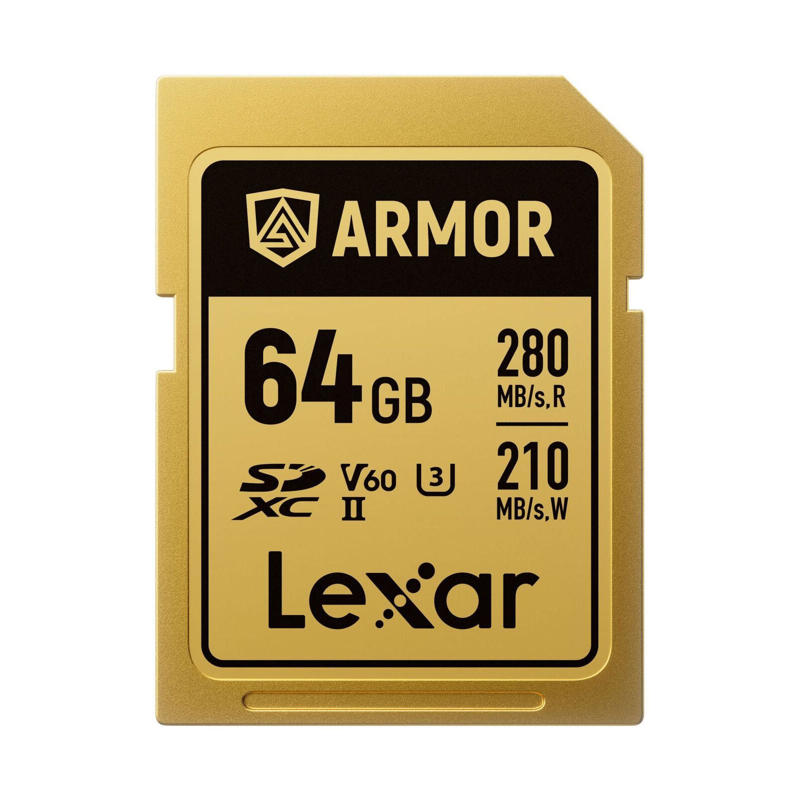 Lexar 64GB Professional Gold Series Armor 280MB/s UHS-II V60 SDXC Memory Card