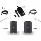 JBL EON ONE Compact (2 x), Electro-Voice Microphones (2 x), Stands and Cables