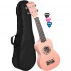 Cascha HH 3968 Soprano Ukulele with Gig Bag + Plectrums (Pink)
